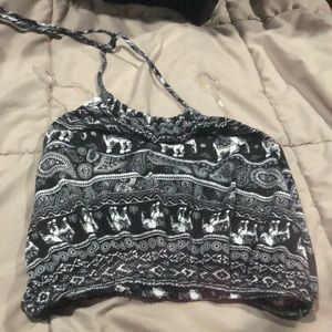 Cropped, black and white halter top